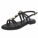 Zwarte sandalen met sierstenen en pareldetails-Kristy_