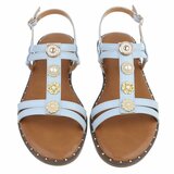 Licht blauwe sandalen met sierstenen en pareldetails-Kristy_