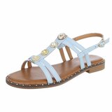 Licht blauwe sandalen met sierstenen en pareldetails-Kristy_