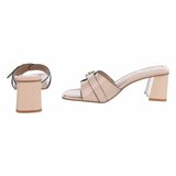 Mules beiges élégantes à boucle et talon bloc-Lucy_