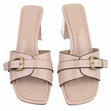 Mules beiges élégantes à boucle et talon bloc-Lucy_