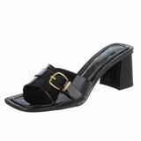 Elegante zwarte muiltjes met gesp en blokhak-Lucy_
