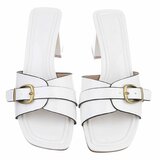 Mules blanches élégantes à boucle et talon bloc-Lucy_