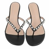 Zwarte teenslippers met strass en elegante hak-Orea_