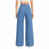 Blauwe cut-out bloemen jeans met wijde pijpen_