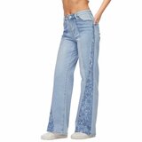 Lichte denim jeans met kanten zijpanelen_