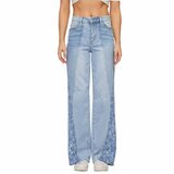 Lichte denim jeans met kanten zijpanelen_