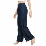 Donkerblauwe wide leg denim broek met hoge taille_