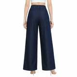 Donkerblauwe wide leg denim broek met hoge taille_
