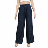 Donkerblauwe wide leg denim broek met hoge taille_