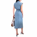 Lichtblauwe denim midi jurk met hoge taille_