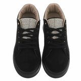 Zwarte sneakers met strassdetails en plateauzool-Marcy_