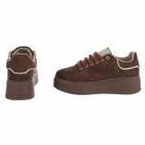 Bruine sneakers met strassdetails en plateauzool-Marcy_