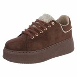 Bruine sneakers met strassdetails en plateauzool-Marcy_