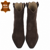 Bruine leren western enkellaarsjes met hak-Antina_