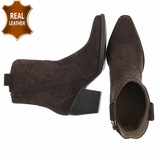 Bruine leren western enkellaarsjes met hak-Antina_