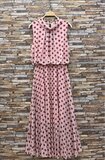 Roze midi jurk met donkerroze stippenprint en plissérok  SOLD OUT_