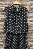 Robe midi marron à pois bleu clair et jupe plissée  SOLD OUT_