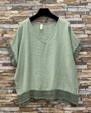Kakigroene viscose set met gehaakte details_