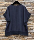 Donkerblauwe viscose set met gehaakte details_