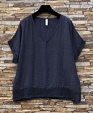Donkerblauwe viscose set met gehaakte details_