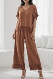 Terracotta viscose set met gehaakte details_