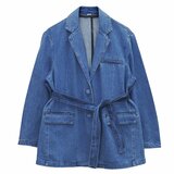 Blauwe denim blazer met strikceintuur_