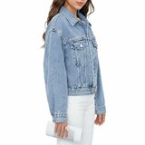 Lichtblauw denim jack met studs en parels_