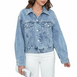 Lichtblauw denim jack met studs en parels_