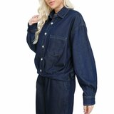 Donkerblauw denim bomberjasje met elastische zoom_