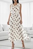 Cream midi jurk met stippen en watervalhals  SOLD OUT_