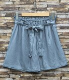 Lyocell denim short met strikceintuur – Lichtblauw_