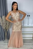 Stylish champagne galajurk met sequins en parels_