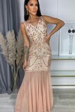 Stylish champagne galajurk met sequins en parels_