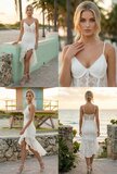 Witte kanten midi jurk met asymmetrische zoom_