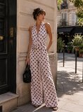 Polkadot jumpsuit met wijde pijpen-roze-zwart_