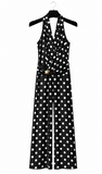 Polkadot jumpsuit met wijde pijpen-zwart-wit_