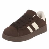 Bruine lage sneaker Hesly met beige strepen_