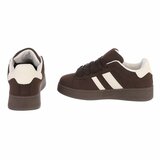Bruine lage sneaker Hesly met beige strepen_