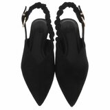 Zwarte suède slingback pumps met puntneus en elastische hielband-Lizza_