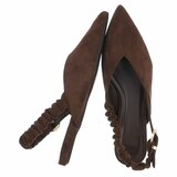Bruine suède slingback pumps met puntneus en elastische hielband-Lizza_