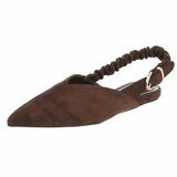 Bruine suède slingback pumps met puntneus en elastische hielband-Lizza_