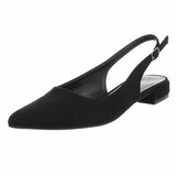 Zwarte suède slingback pumps met puntneus en lage hak-Marylise_