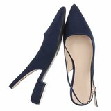 Blauwe suède slingback pumps met puntneus en lage hak-Marylise_