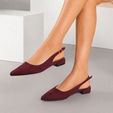 Bordeaux suède slingback pumps met puntneus en lage hak-Marylise_