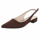 Bruine suède slingback pumps met puntneus en lage hak-Marylise_