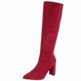 Bottes hautes fuchsia en suédine à bout pointu et talon bloc-Beatrix_