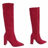 Bottes hautes fuchsia en suédine à bout pointu et talon bloc-Beatrix_