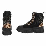 Bottines noires à lacets avec imprimé léopard et semelle chunky-Bintou_