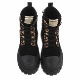 Bottines noires à lacets avec imprimé léopard et semelle chunky-Bintou_